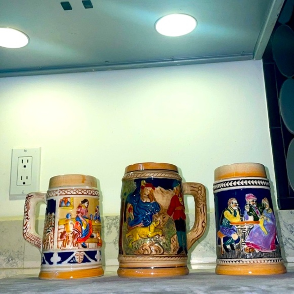 Vintage Lot of 3 Beer Steins Made in Occupied Japan Tavern Dog Mountain Scenes - Picture 16 of 16